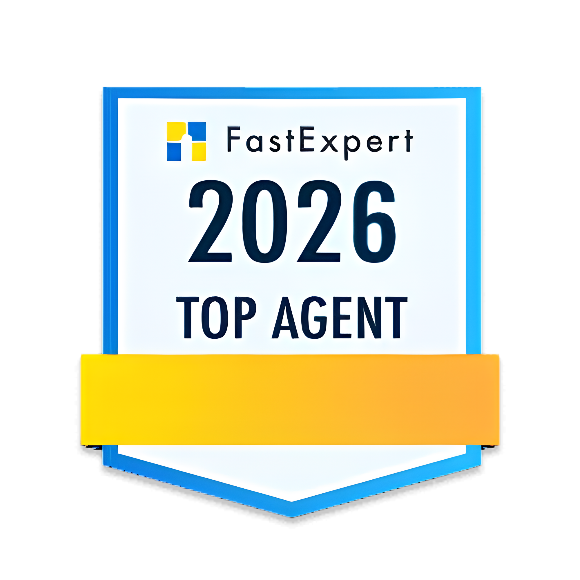 A badge displaying FastExpert 2026 Top Agent with a yellow and orange ribbon across the bottom, on a white background.