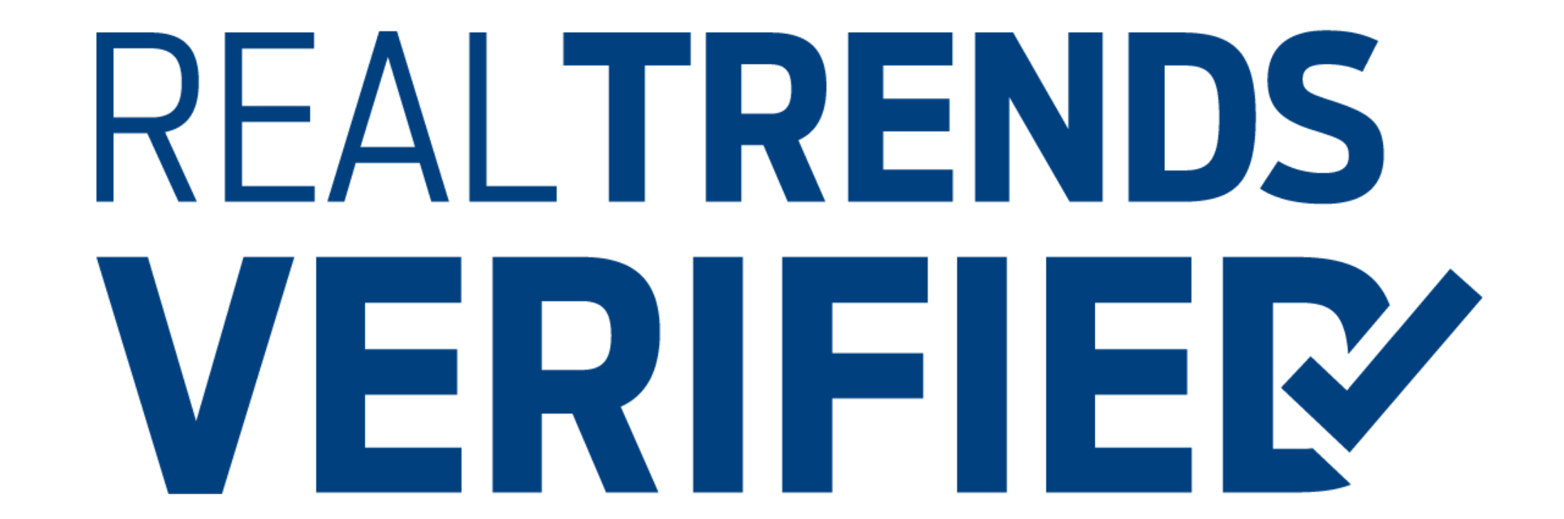 Blue text reads “REAL TRENDS VERIFIED” with a check mark incorporated into the letter “R” in “VERIFIED.”.